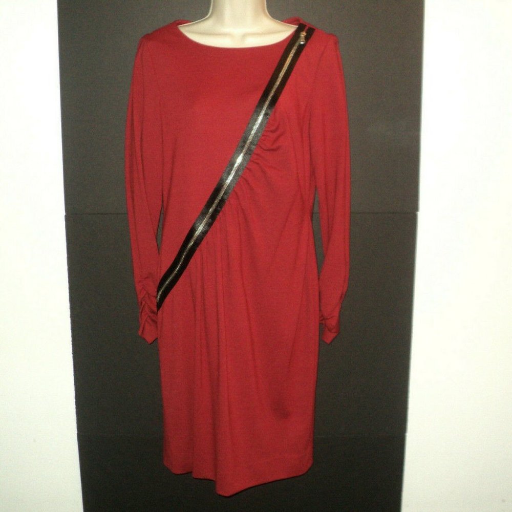 Donna Degnan Dress Size 10 Dark Red Knit Long Slv